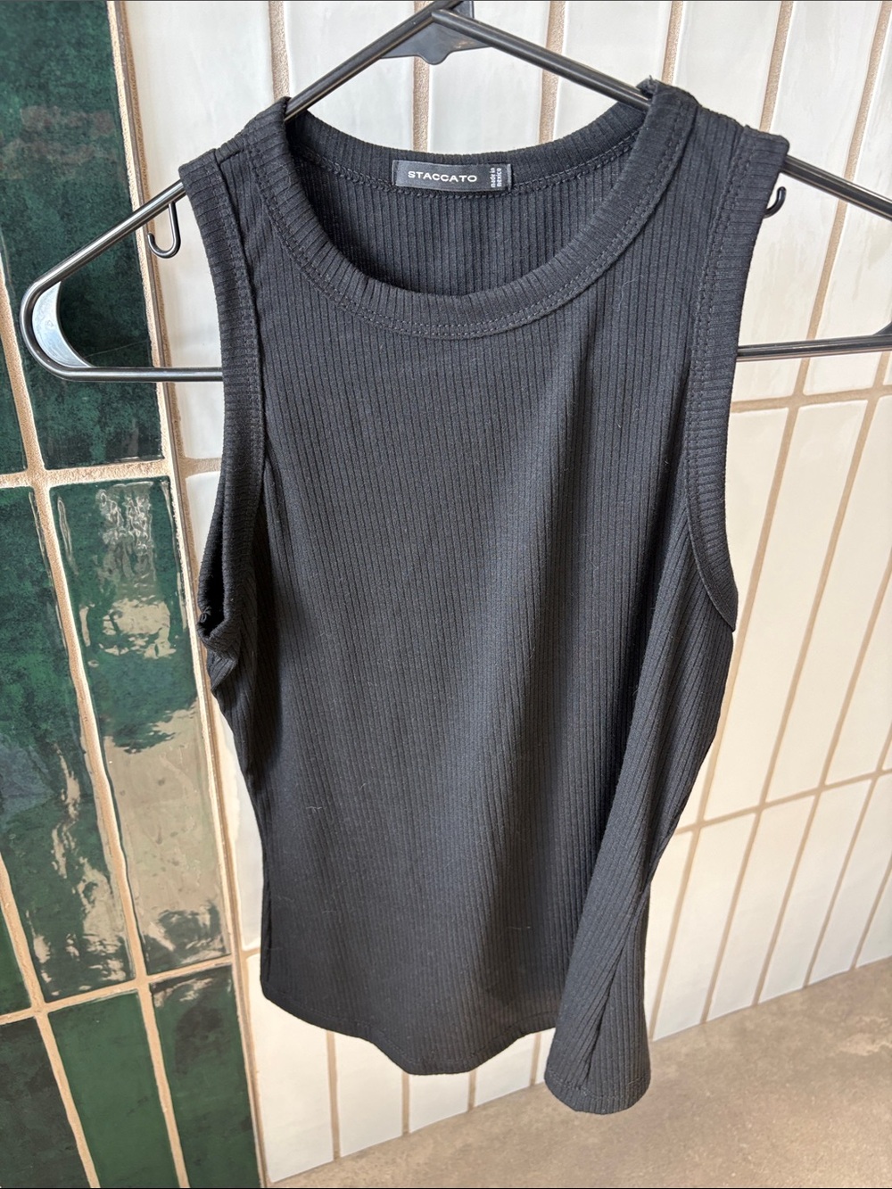 Staccato Black Ribbed Crewneck Tank Top